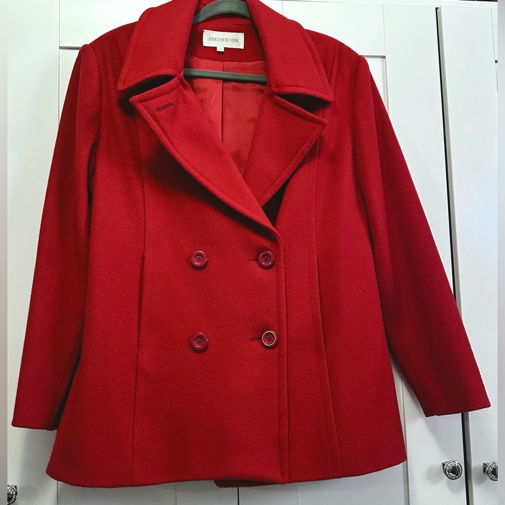 Jones New York Women's Vibrant Red Peacoat Sz 6 FIRM!